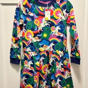 Girls’ Mini Boden Rainbow Unicorn Sweatshirt Dress, NWT